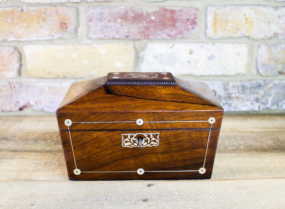 Rosewood Tea caddy with Mother of pearl c.1830
