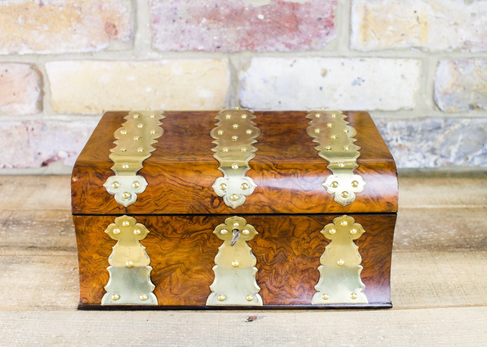 Burr Walnut Brass bound work box c.1860