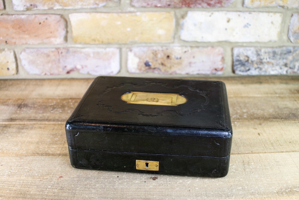 Black Leather Jewellery Box c.1920
