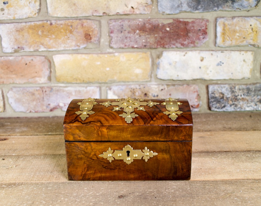 Brass & Figured Walnut Tea Caddy c.1870
