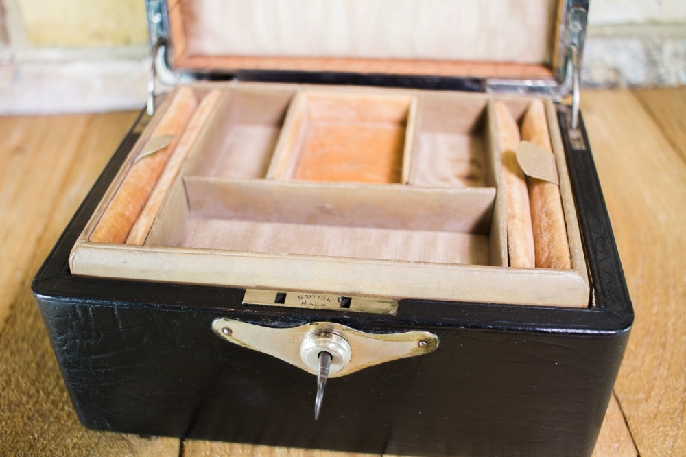 Black Leather Jewellery Box c.1920