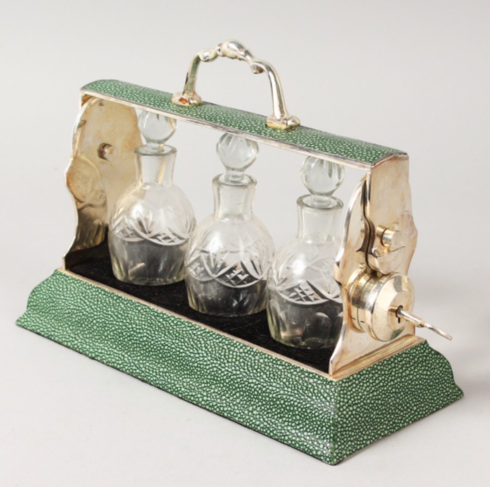 Shagreen Silver Plate Tantalus c.1920