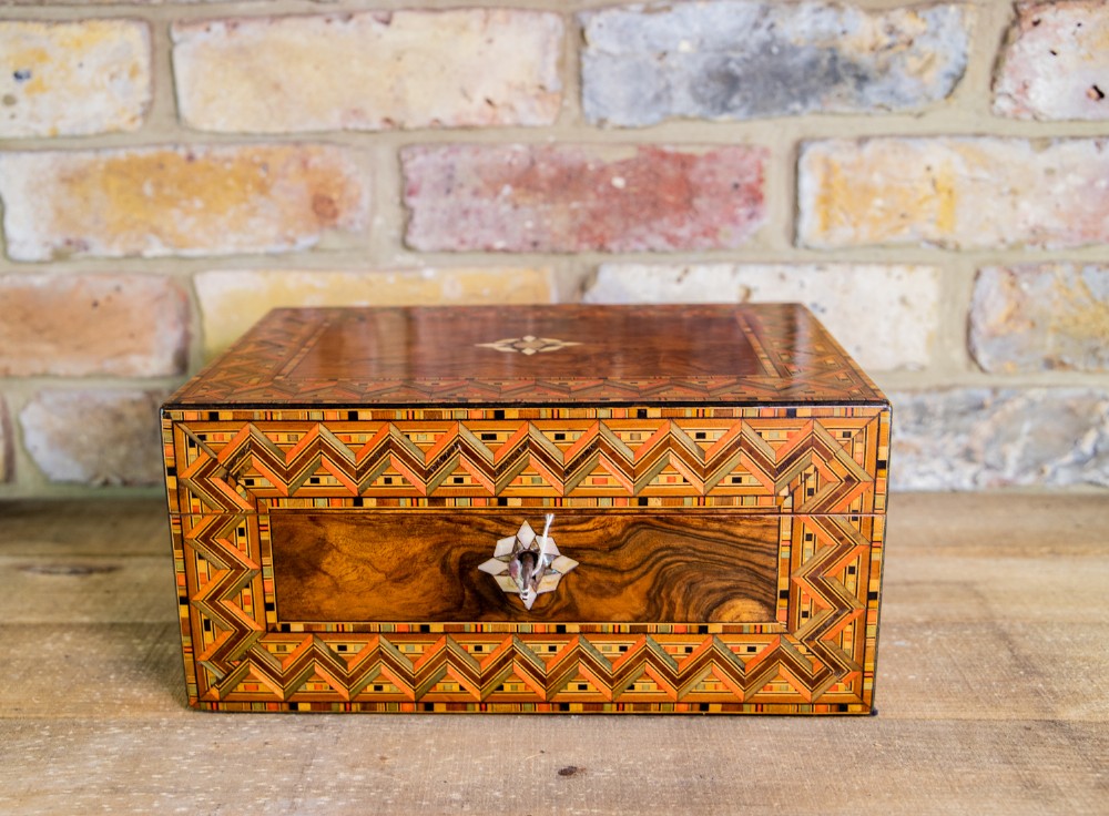 Burr Walnut & Tunbridge Ware Table Box 1880