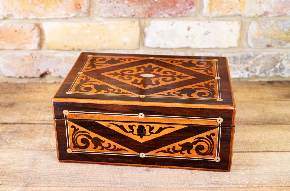 Pewter Inlaid Decorative Table Box 1860