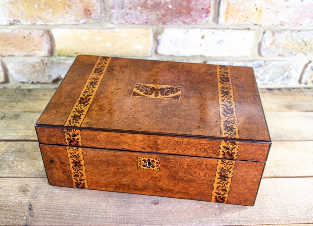 Butterfly Inlaid Tunbridge Ware Writing Slope 1890