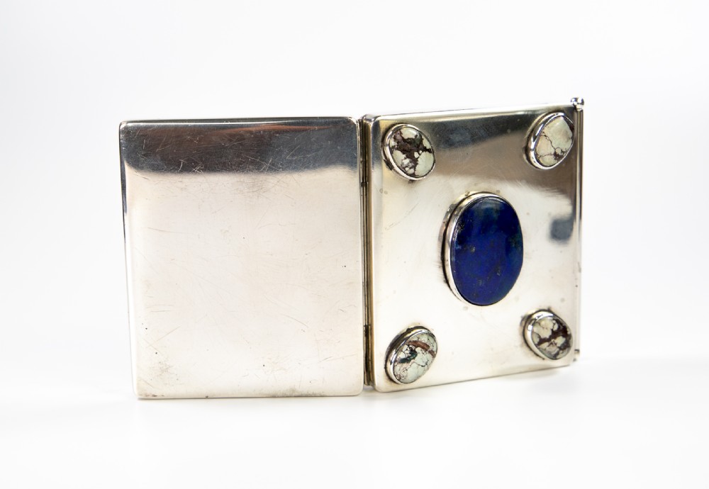 Rare American Silver Cigarette Or Card Case & Pencil Lapis Turquoise