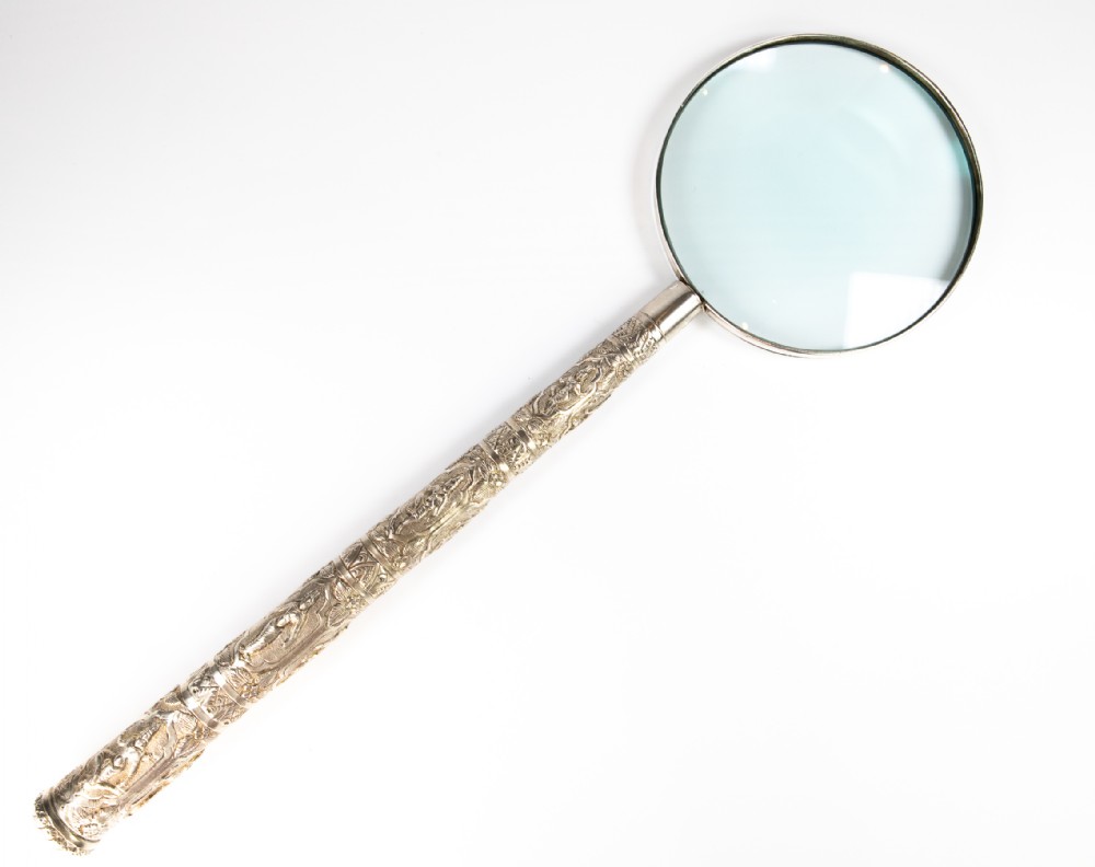 Rare Monumental Antique Indian Silver Magnifying Glass Madras 1890 Huge