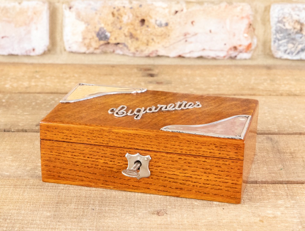 Silver Hallmarked Oak Cigarette Box 1920