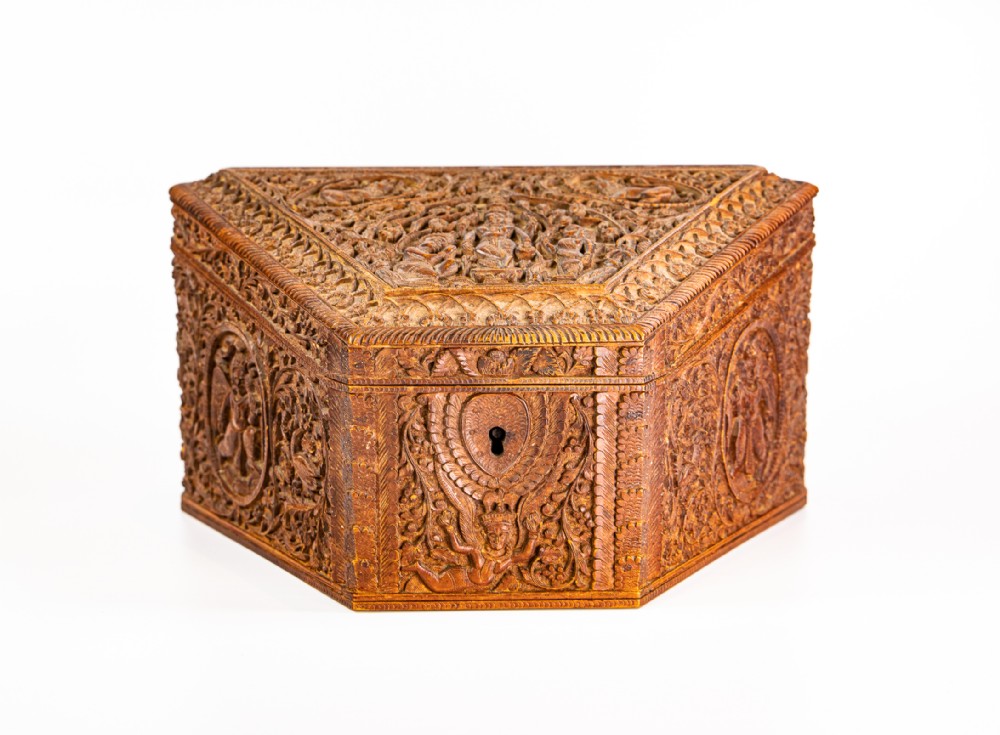Antique Anglo Indian Carved Sandalwood Stationery Box 1890 Fabulous Carving