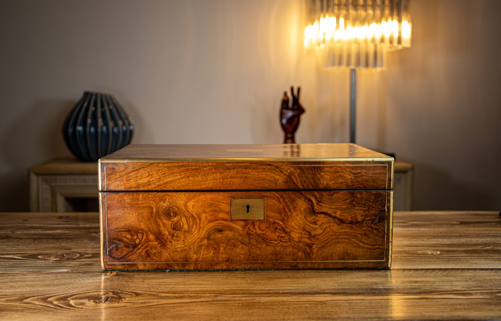 Burr Walnut Brass Bound Writing Slope 1870