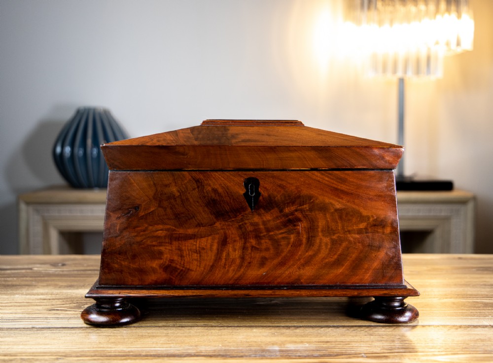 Large Flamed Mahogany Georgian Tea Caddy 1820