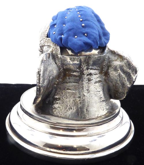 STUNNING LARGE SILVER ELEPHANT HEAD PIN CUSHION - ADDITIONAL PHOTO 4