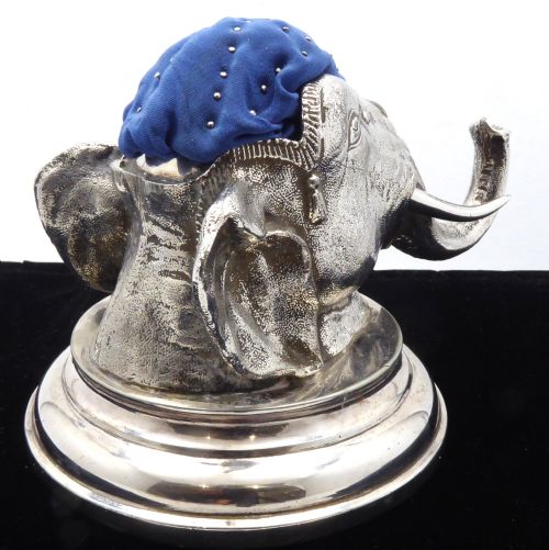 STUNNING LARGE SILVER ELEPHANT HEAD PIN CUSHION - ADDITIONAL PHOTO 5