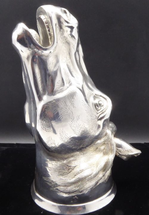 STUNNING SOLID CAST SILVER HORSE HEAD STIRRUP CUP - ADDITIONAL PHOTO 3