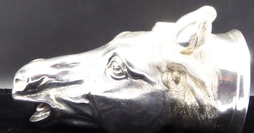 STUNNING SOLID CAST SILVER HORSE HEAD STIRRUP CUP - ADDITIONAL PHOTO 8
