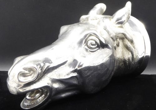 STUNNING SOLID CAST SILVER HORSE HEAD STIRRUP CUP - ADDITIONAL PHOTO 9