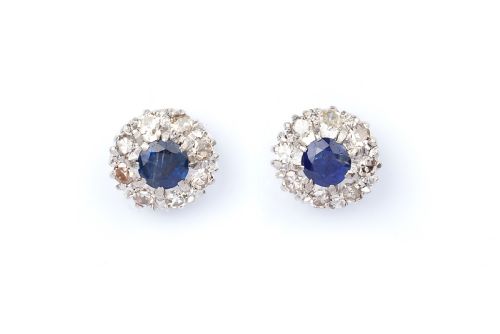 sapphire and diamond earrings - CATEGORY: ANTIQUE JEWELLERY - DATED 1950