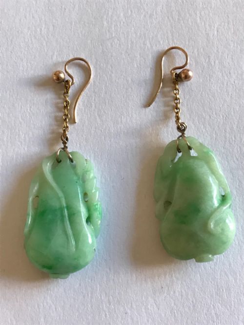 JADE GOURD ANTIQUE EARRINGS - ADDITIONAL PHOTO 1