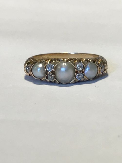 A PEARL AND ROSE CUT DIAMOND ANTIQUE 14CT GOLD VICTORIAN RING - ADDITIONAL PHOTO 1