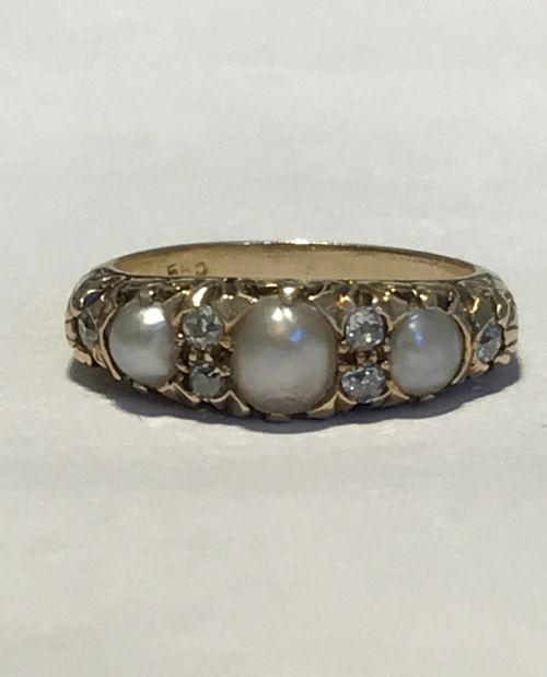 A PEARL AND ROSE CUT DIAMOND ANTIQUE 14CT GOLD VICTORIAN RING - ADDITIONAL PHOTO 3