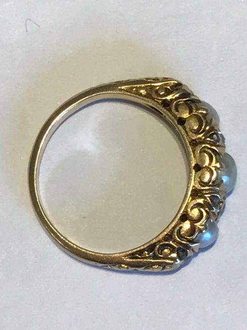 A PEARL AND ROSE CUT DIAMOND ANTIQUE 14CT GOLD VICTORIAN RING - ADDITIONAL PHOTO 4