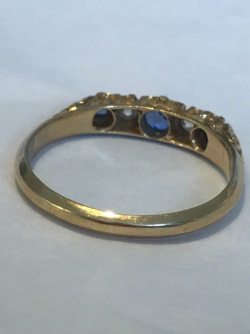 EDWARDIAN SAPPHIRE AND OLD CUT DIAMOND 18CT GOLD RING - ADDITIONAL PHOTO 4