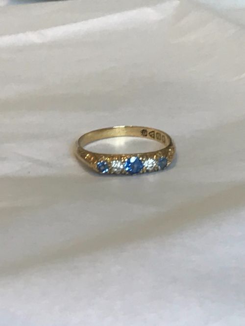 EDWARDIAN SAPPHIRE AND OLD CUT DIAMOND 18CT GOLD RING - ADDITIONAL PHOTO 6