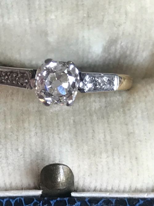 an old cut diamond platinum 18ct gold ring - CATEGORY: ANTIQUE JEWELLERY - DATED 1920