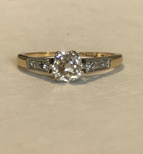 AN OLD CUT DIAMOND PLATINUM 18CT GOLD RING - ADDITIONAL PHOTO 3