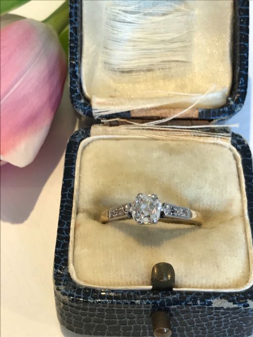AN OLD CUT DIAMOND PLATINUM 18CT GOLD RING - ADDITIONAL PHOTO 4