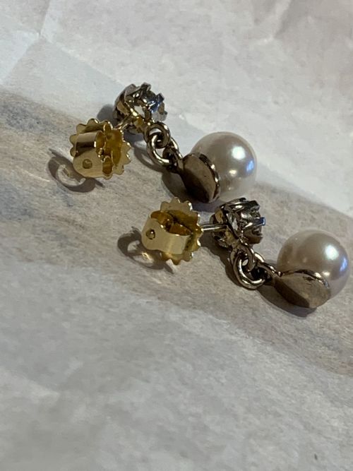ANTIQUE OLD CUT DIAMOND AND PEARL 18CT GOLD EARRINGS - ADDITIONAL PHOTO 2