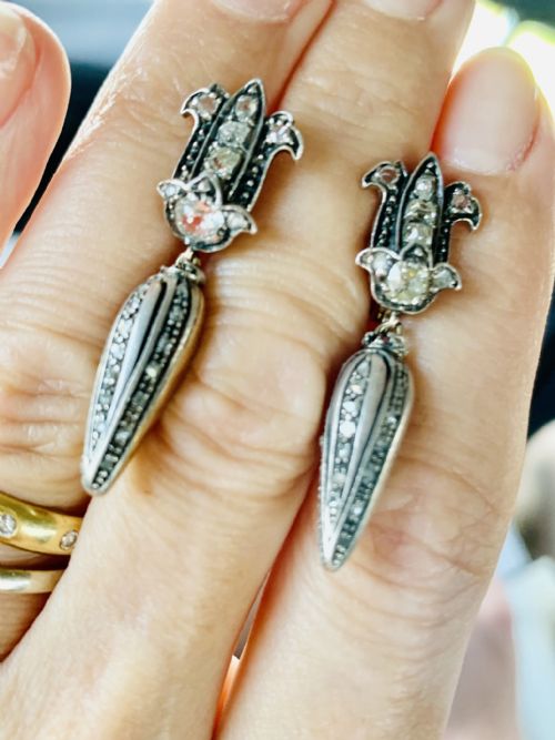 antique old cut diamond earrings - CATEGORY: ANTIQUE JEWELLERY - DATED 19TH CENTURY