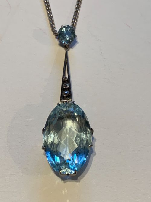 AQUAMARINE AND DIAMOND ART DECO PENDANT - ADDITIONAL PHOTO 1