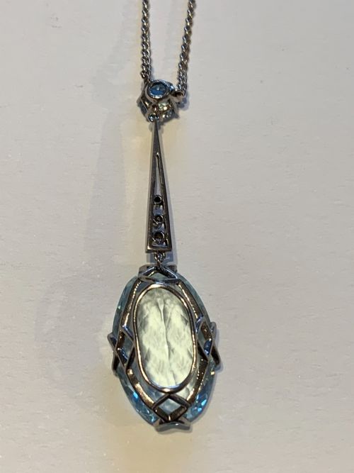 AQUAMARINE AND DIAMOND ART DECO PENDANT - ADDITIONAL PHOTO 4