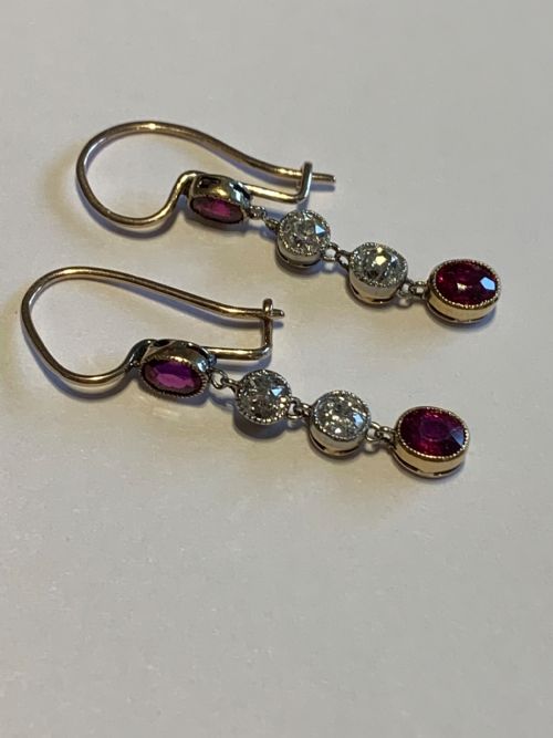 ruby and diamond edwardian earrings - CATEGORY: ANTIQUE JEWELLERY - DATED EDWARDIAN