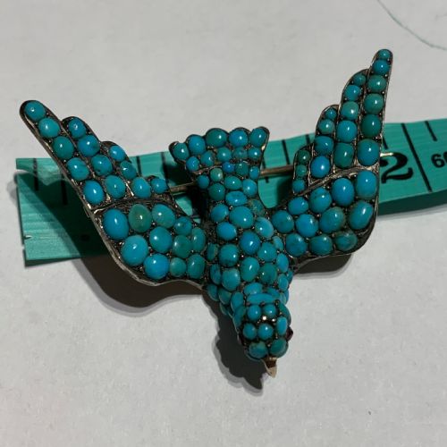 TURQUOISE 15CT GOLD GEORGIAN DOVE BROOCH - ADDITIONAL PHOTO 4