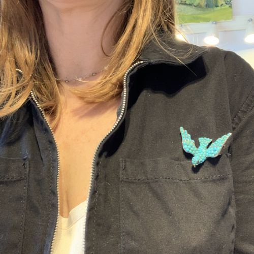 TURQUOISE 15CT GOLD GEORGIAN DOVE BROOCH - ADDITIONAL PHOTO 5
