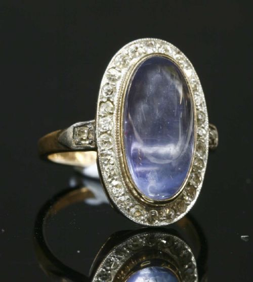 EDWARDIAN SAPPHIRE AND DIAMOND CABOCHON RING - ADDITIONAL PHOTO 1