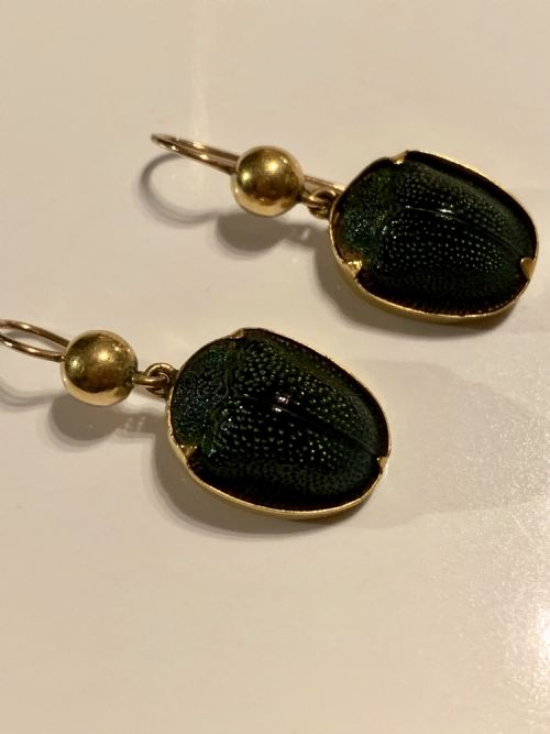SCARAB BEETLE VICTORIAN EGYPTIAN REVIVAL EARRINGS - ADDITIONAL PHOTO 1
