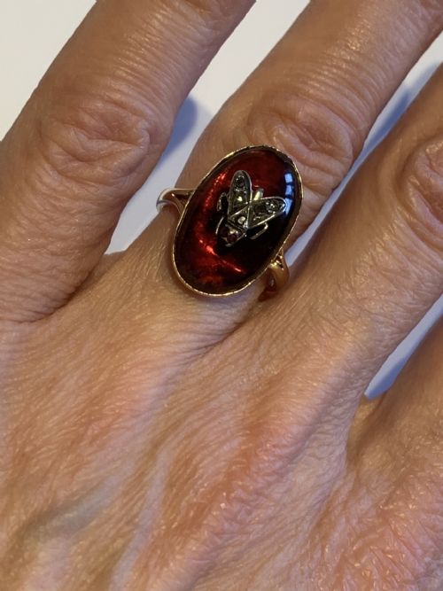 VICTORIAN GARNET CABOCHON ANTIQUE FLY RING - ADDITIONAL PHOTO 5