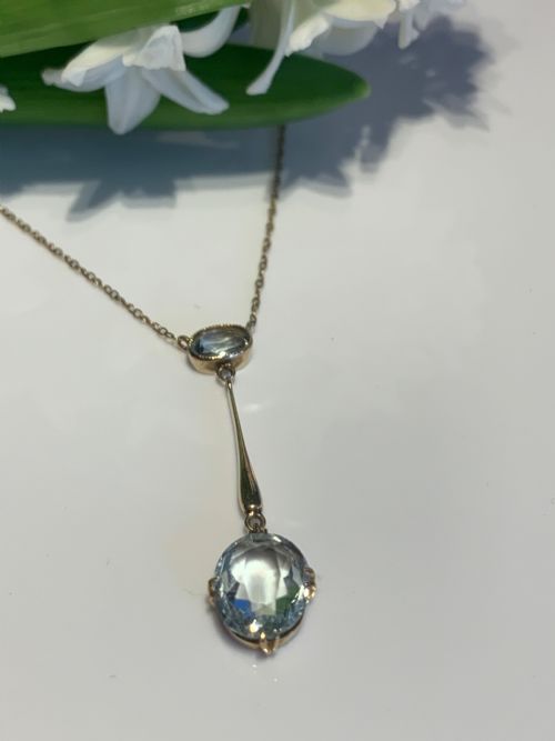 EDWARDIAN AQUAMARINE 15K GOLD NECLACE - ADDITIONAL PHOTO 4