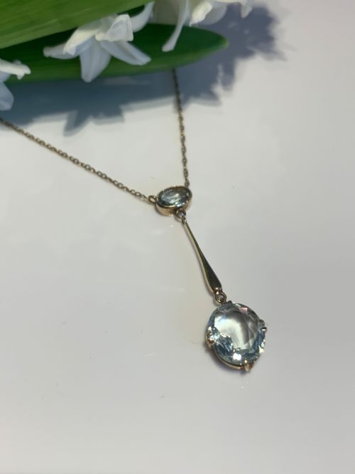 EDWARDIAN AQUAMARINE 15K GOLD NECLACE - ADDITIONAL PHOTO 5