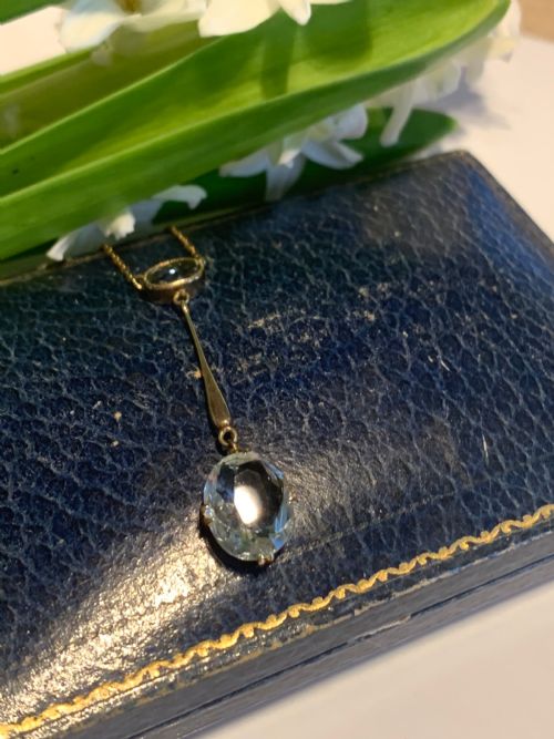 EDWARDIAN AQUAMARINE 15K GOLD NECLACE - ADDITIONAL PHOTO 8