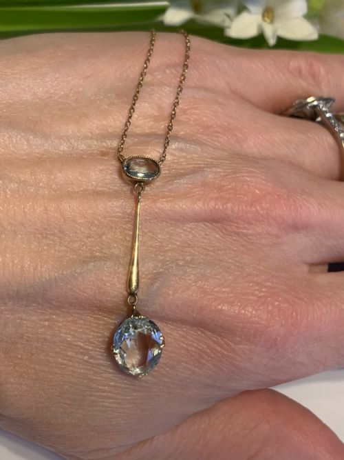 EDWARDIAN AQUAMARINE 15K GOLD NECLACE - ADDITIONAL PHOTO 9