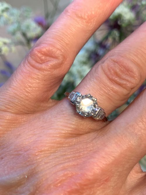 platinum and diamond art deco engagement ring - CATEGORY: ANTIQUE JEWELLERY - DATED 1930