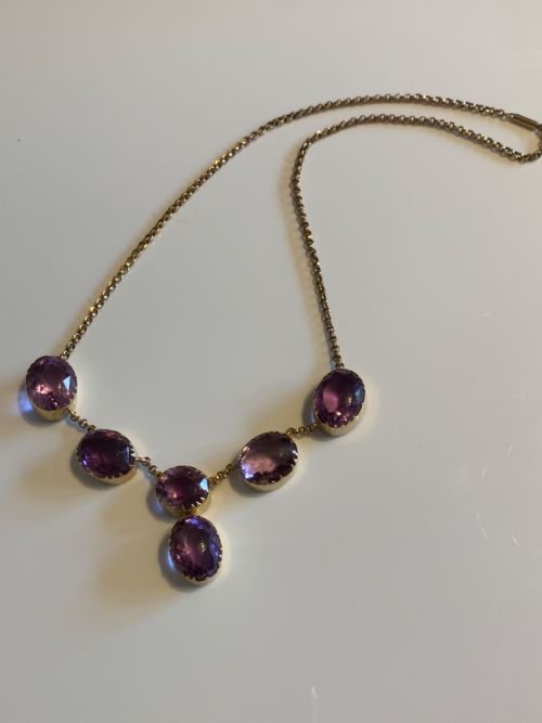 victorian antique amethyst 9ct gold necklace - CATEGORY: ANTIQUE JEWELLERY - DATED VICTORIAN