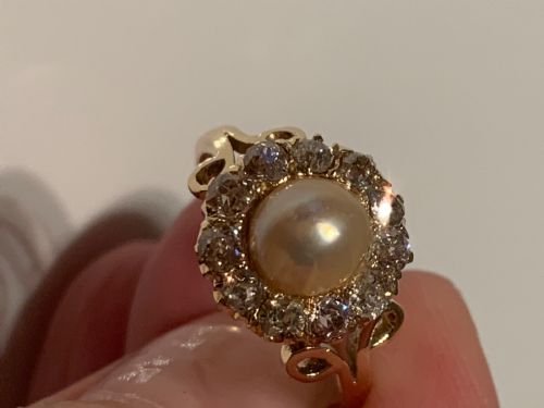 ANTIQUE ROSE CUT DIAMOND AND PEARL RING - ADDITIONAL PHOTO 2