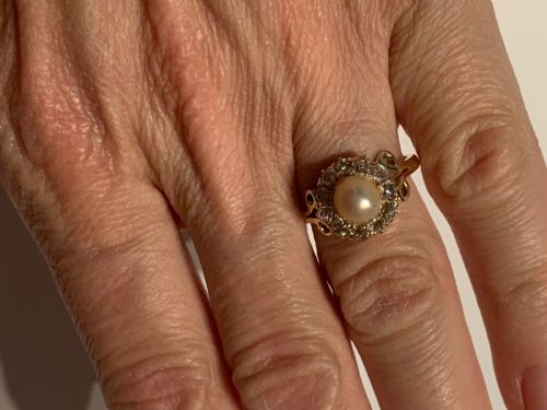 ANTIQUE ROSE CUT DIAMOND AND PEARL RING - ADDITIONAL PHOTO 5