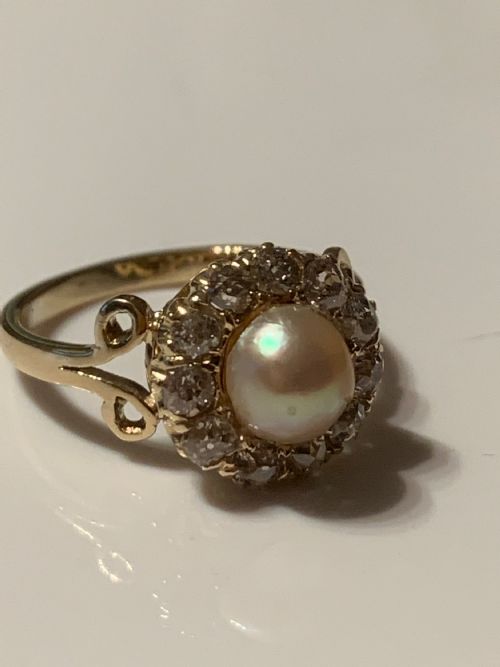 ANTIQUE ROSE CUT DIAMOND AND PEARL RING - ADDITIONAL PHOTO 1