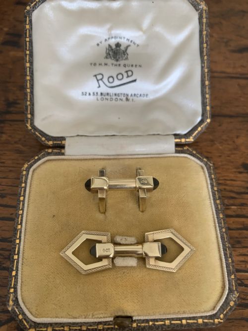 art deco 9ct gold onyx cufflinks - CATEGORY: ANTIQUE JEWELLERY - DATED 1930